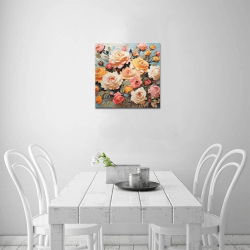 A bunch of beautiful beige rose flowers oil art. Upgraded Canvas Print 16"x16"