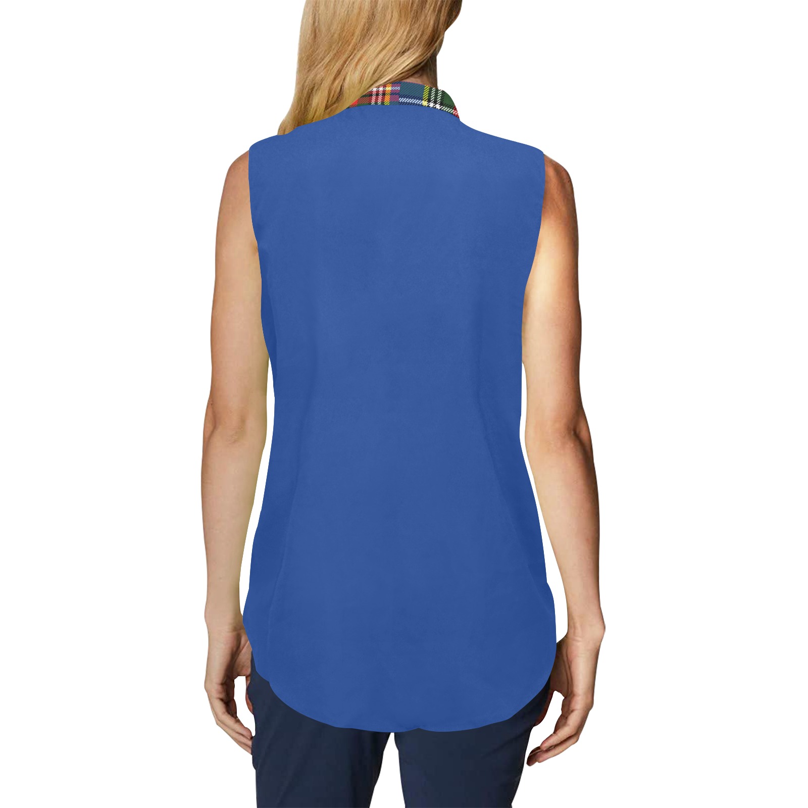 BlueGreenRedYellow Tartan Print Women's Bow Tie V-Neck Sleeveless Shirt (Model T69)