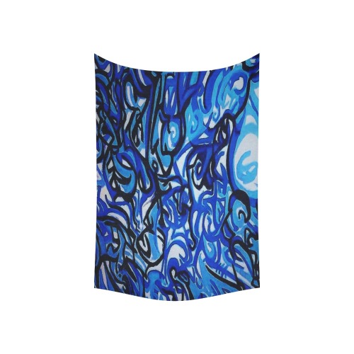 Blue Abstract Graffiti Tapestry 60x40 Cotton Linen Wall Tapestry 60"x 40"