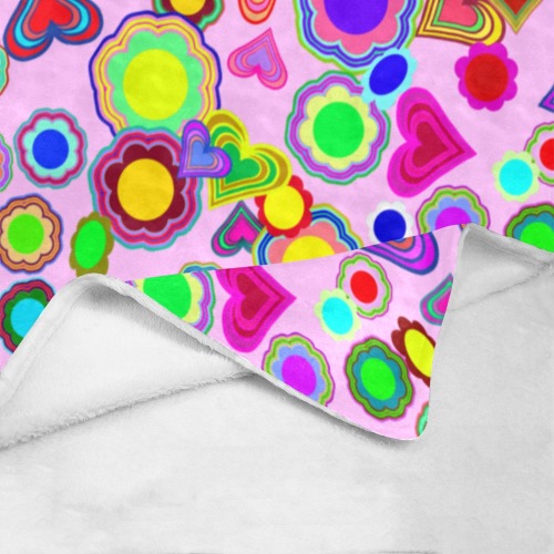Groovy Hearts and Flowers Pink Ultra-Soft Micro Fleece Blanket 40"x50"