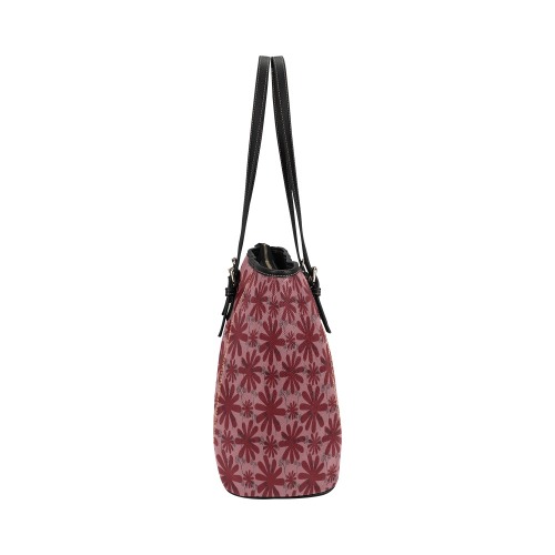 Red Daisy Leather Tote Bag/Large (Model 1640)