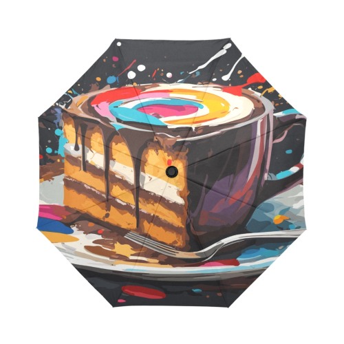A cake and a coffee in one cup funny abstract art Auto-Foldable Umbrella (Model U04)