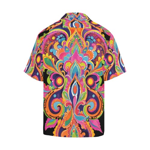 Abstract Retro Hippie Paisley Floral Hawaiian Shirt (Model T58)