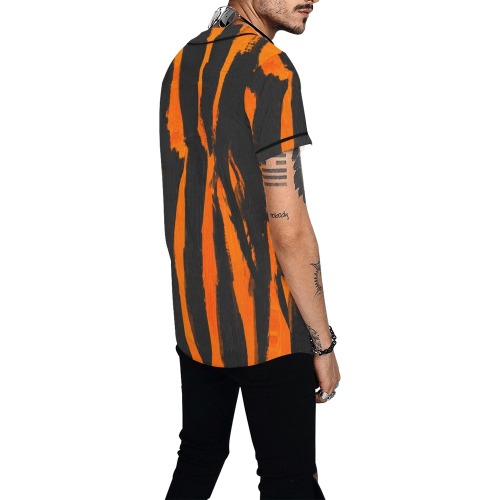 striped tiger All Over Print Baseball Jersey for Men (Model T50)