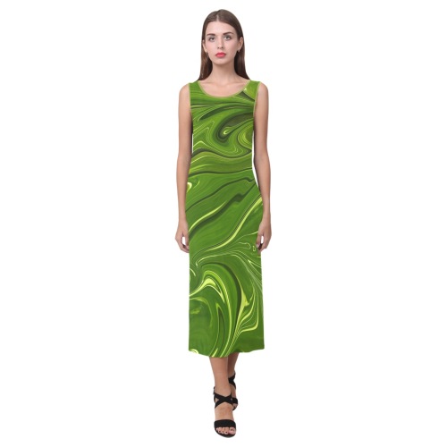 Greenery Swirls Phaedra Sleeveless Open Fork Long Dress (Model D08)