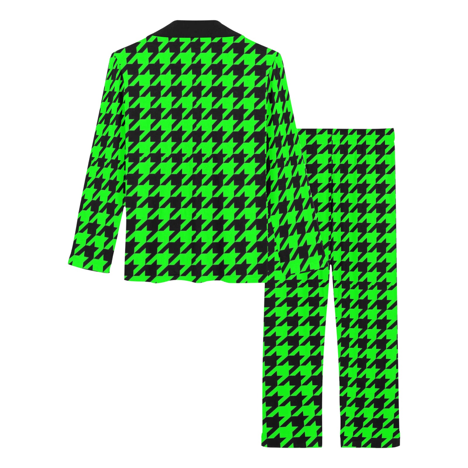 Black and Green Tight Houndstooth Women's Long Pajama Set
