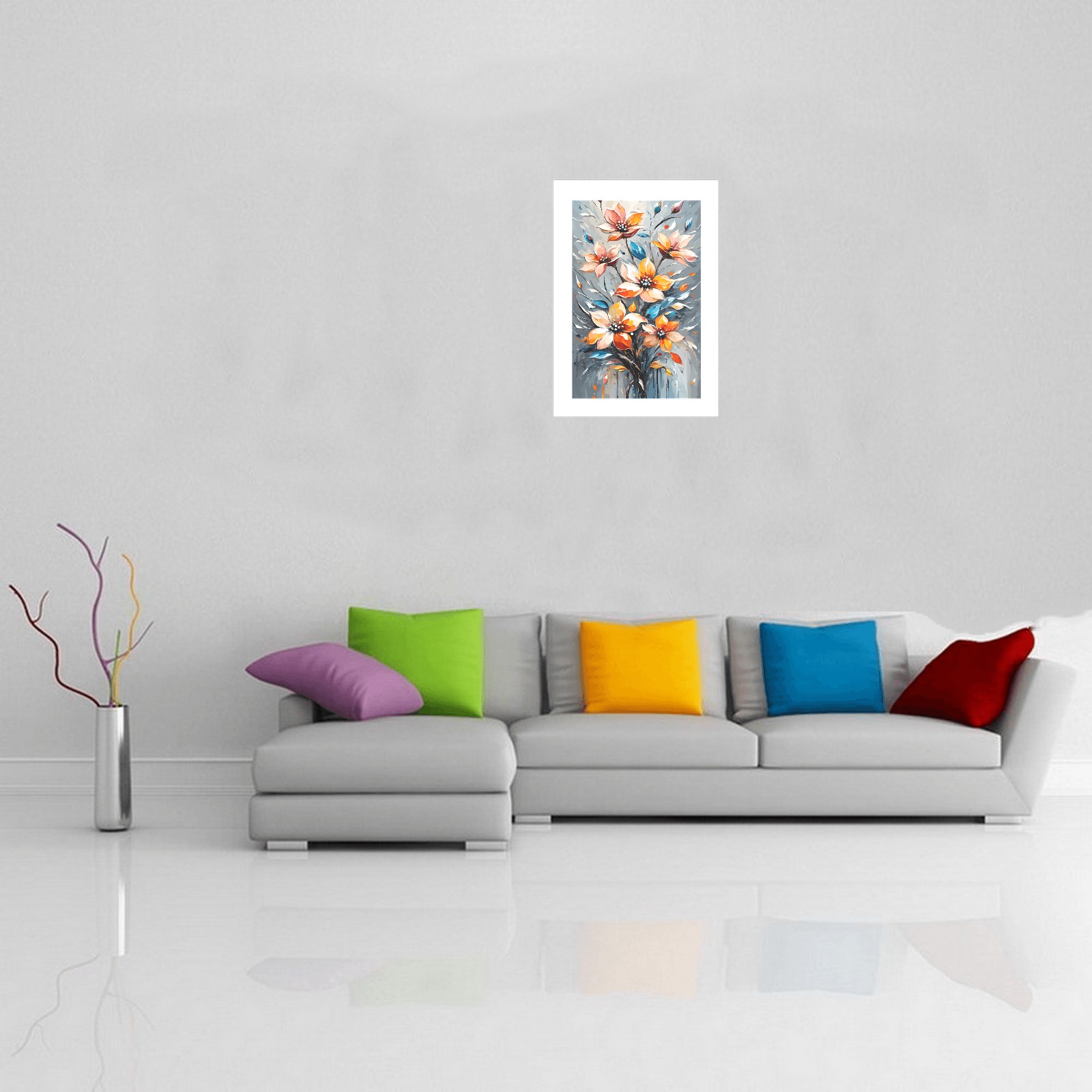 Chic Flowers Gray, Beige, Peach, Bluish Colors Art Art Print 19‘’x28‘’