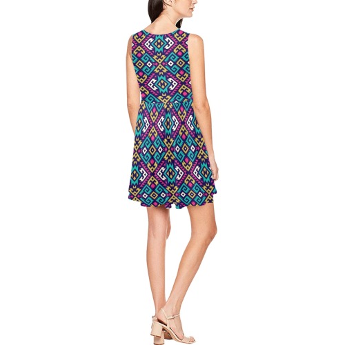 Abstract Pattern Colorful Thea Sleeveless Skater Dress(Model D19)
