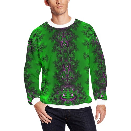 Early Summer Green Frost Fractal All Over Print Crewneck Sweatshirt for Men (Model H18)