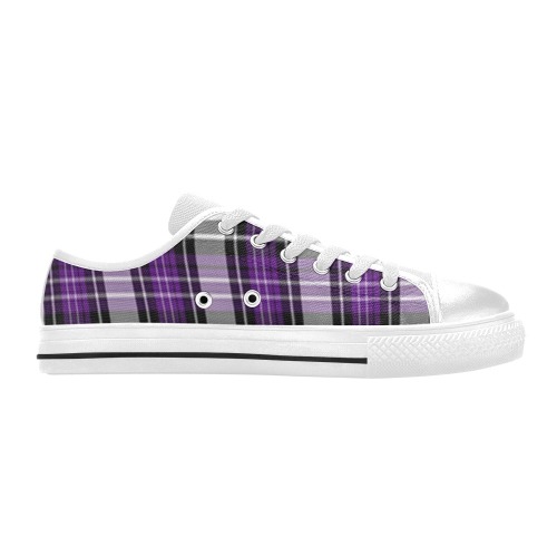 Purple Black Plaid Low Top Canvas Shoes for Kid (Model 018)