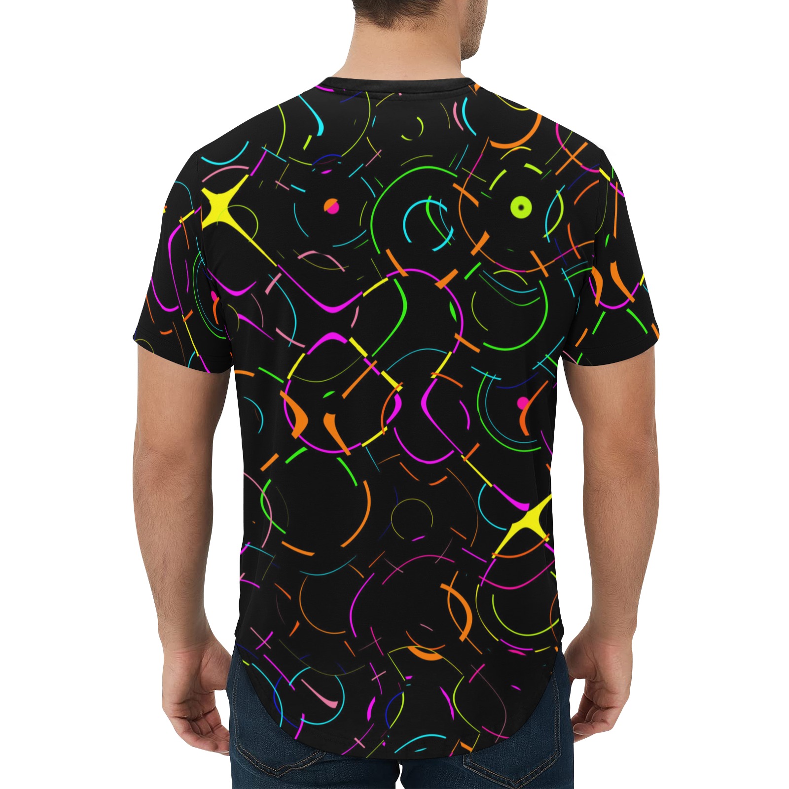 unfamiliarfaces Men's All Over Print Curved Hem T-Shirt (Model T76)