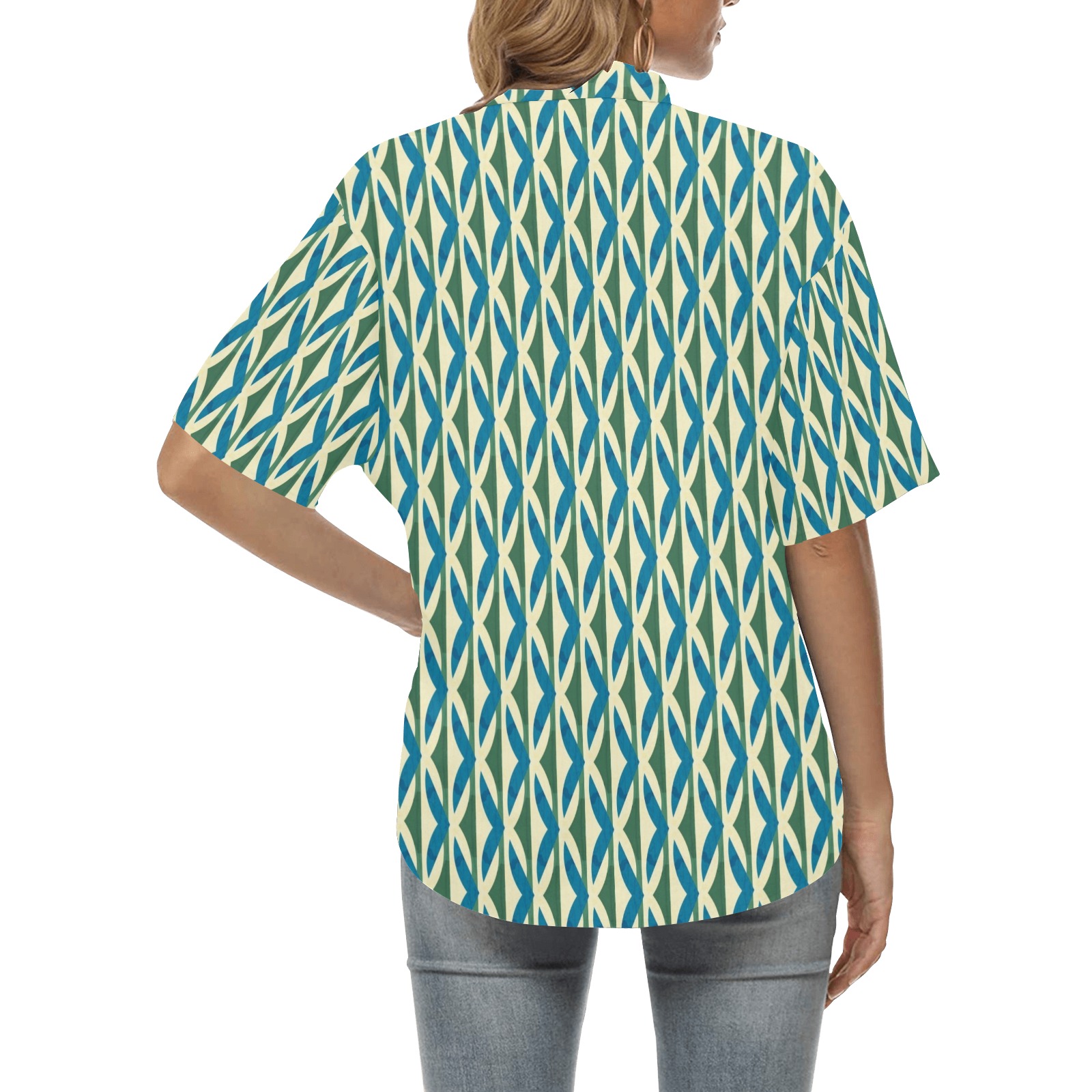 Unique Geometric All Over Print Hawaiian Shirt for Women (Model T58)