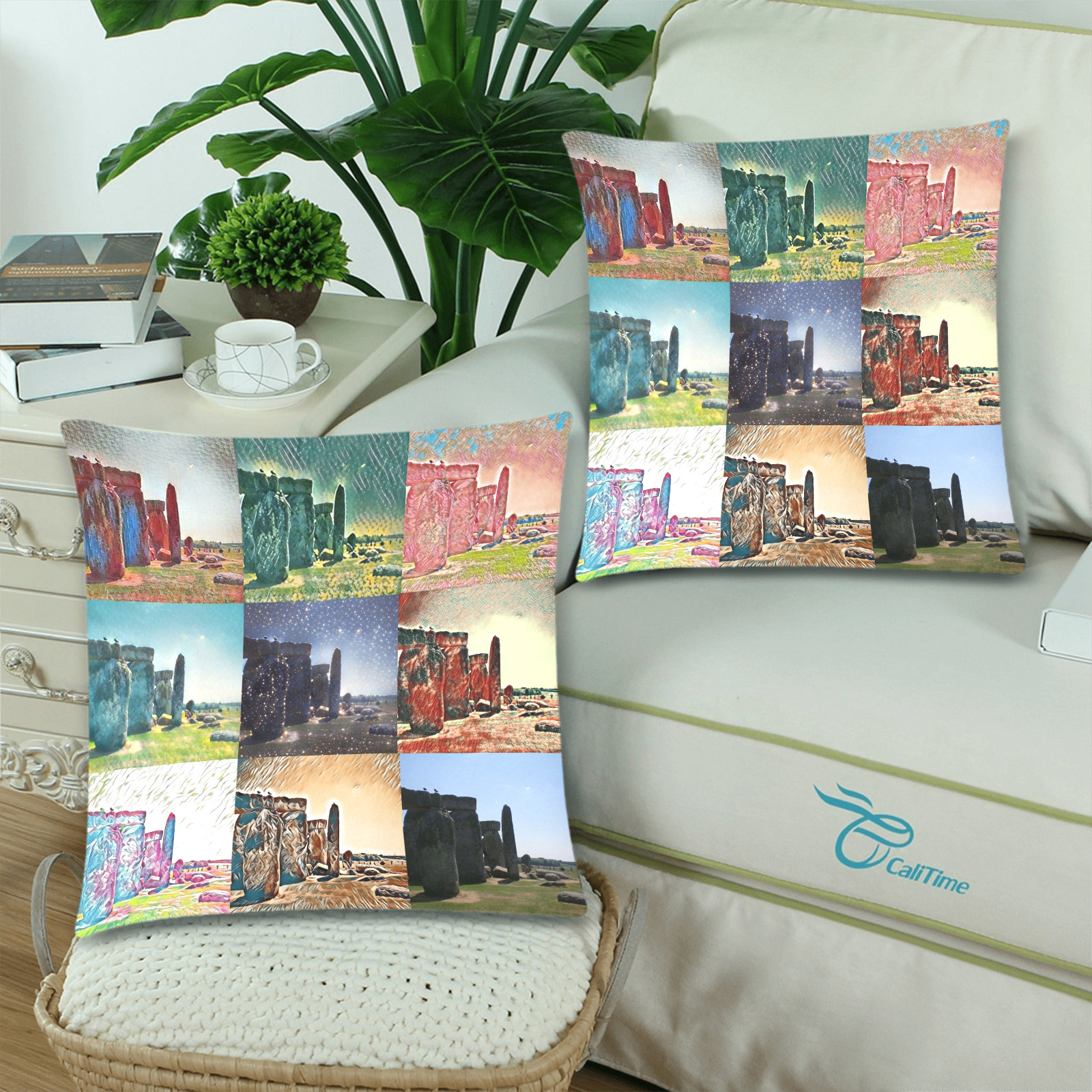 Stonehenge, Wiltshire, England Collage Custom Zippered Pillow Cases 18"x 18" (Twin Sides) (Set of 2)