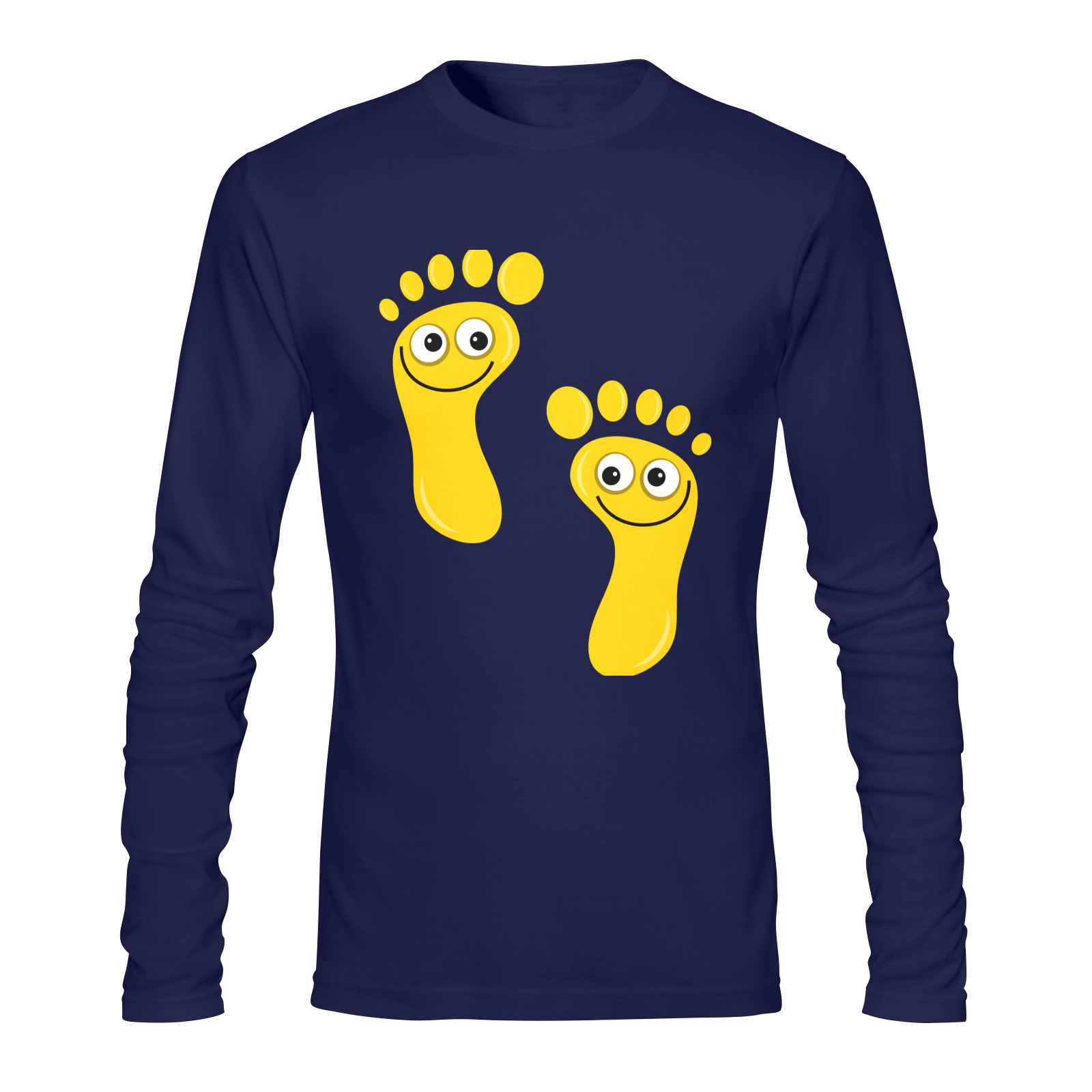 Happy Cartoon Yellow Human Foot Prints Sunny Men's T-shirt (long-sleeve) (Model T08)