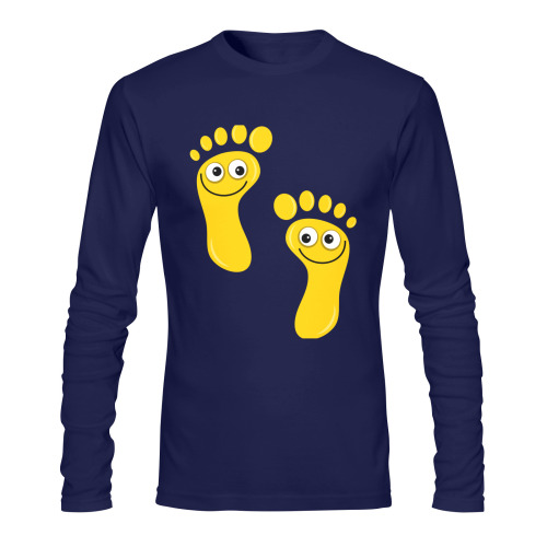 Happy Cartoon Yellow Human Foot Prints Sunny Men's T-shirt (long-sleeve) (Model T08)