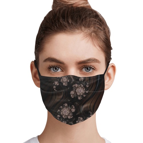 Blossoms and Dark Chocolate Swirls Fractal Abstract Pleated Mouth Mask for Adults (Model M08)