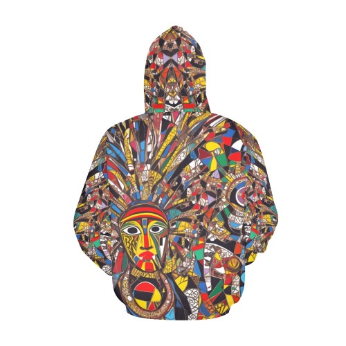 Abstract African mask with feathers colorful art. All Over Print Hoodie for Women (USA Size) (Model H13)