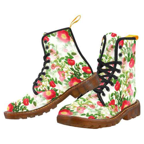 Vintage Red Floral Blossom Martin Boots For Women Model 1203H