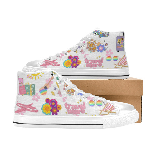 Hippie Summer Holiday Travel Vacation Artwork Design High Top Canvas Shoes for Kid (Model 017)