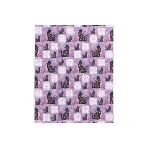 Purple Cosmic Cats Patchwork Pattern Quilt 40"x50"