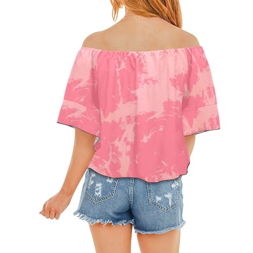Pink Abstract Off Shoulder Knot Front Blouse (Model T71)
