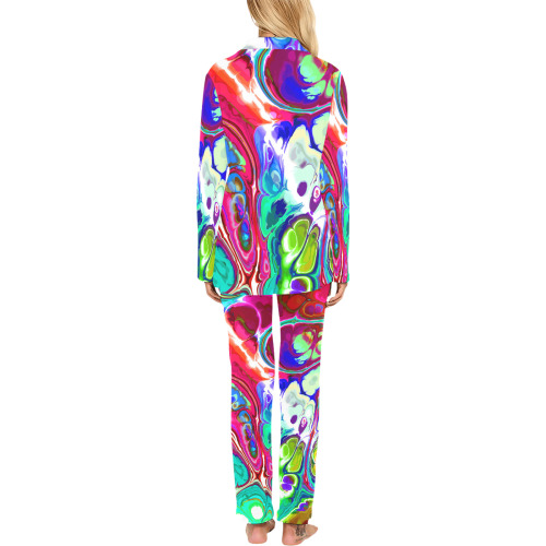 Abstract Liquid Marble Pouring Modern Art Texture Women's Long Pajama Set