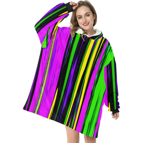 Mardi Gras Stripes Blanket Hoodie for Women