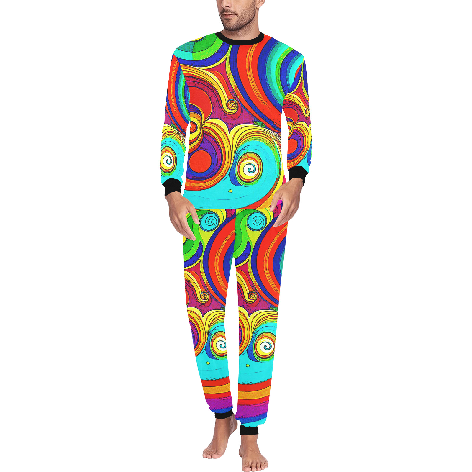 Colorful Groovy Rainbow Swirls Men's All Over Print Pajama Set