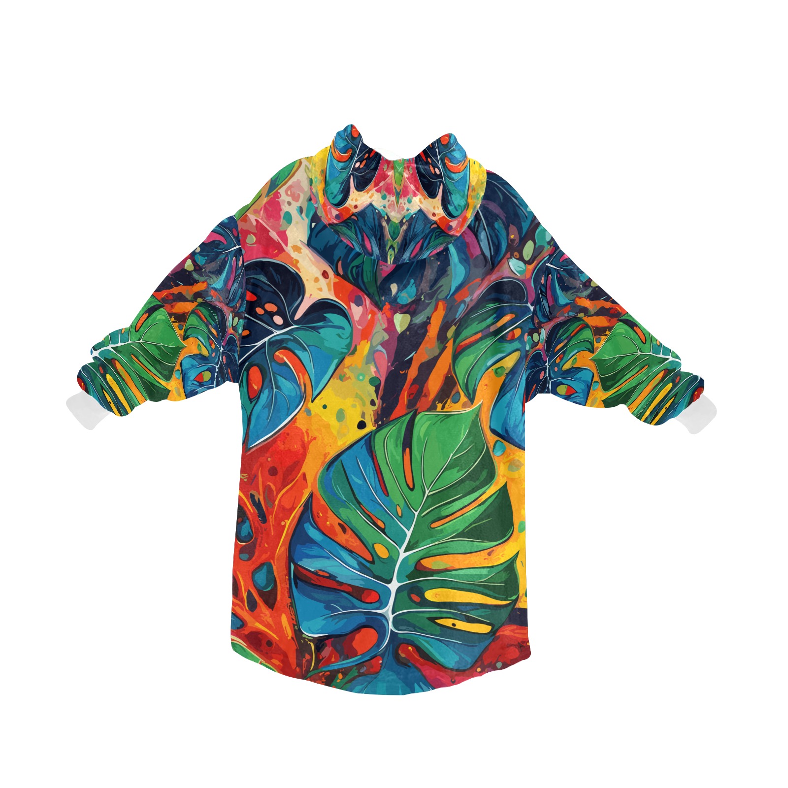 Colorful monstera leaves tropical abstract art. Blanket Hoodie for Women