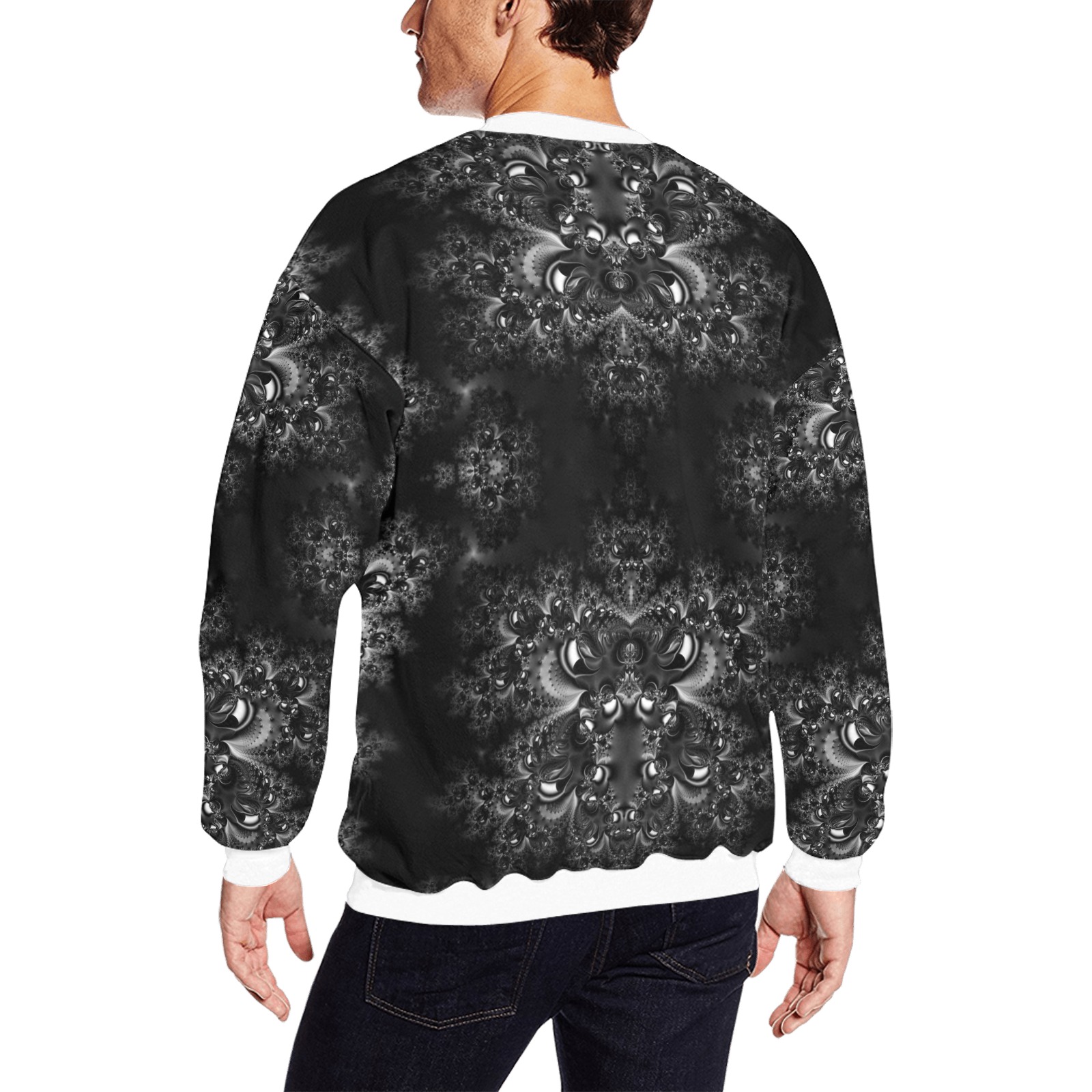 Frost at Midnight Fractal All Over Print Crewneck Sweatshirt for Men (Model H18)