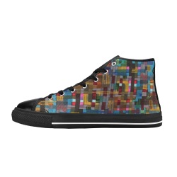 Fall Checkers Black High Top Canvas Shoes for Kid (Model 017)