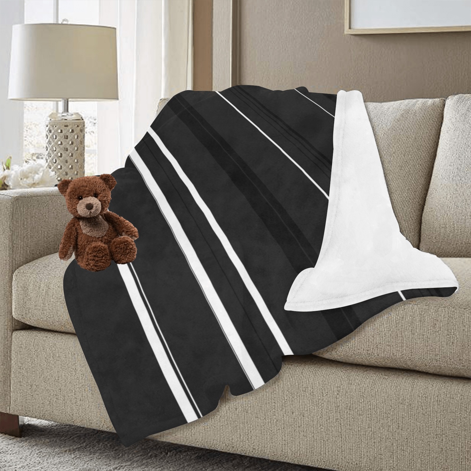 black and white Stripes Ultra-Soft Micro Fleece Blanket 60"x80" (Thick)