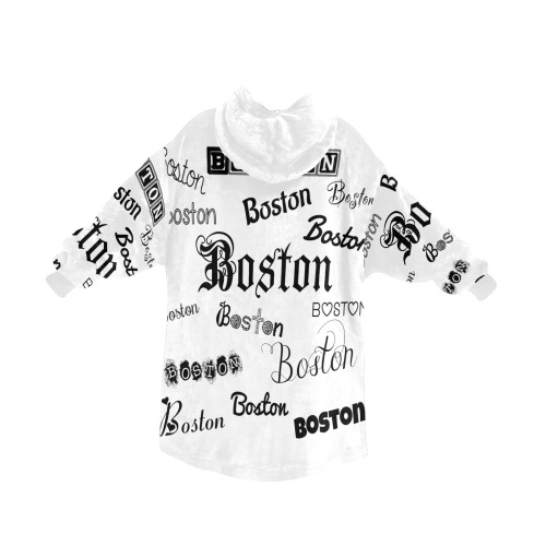 Boston Black Fonts on white Blanket Hoodie for Women