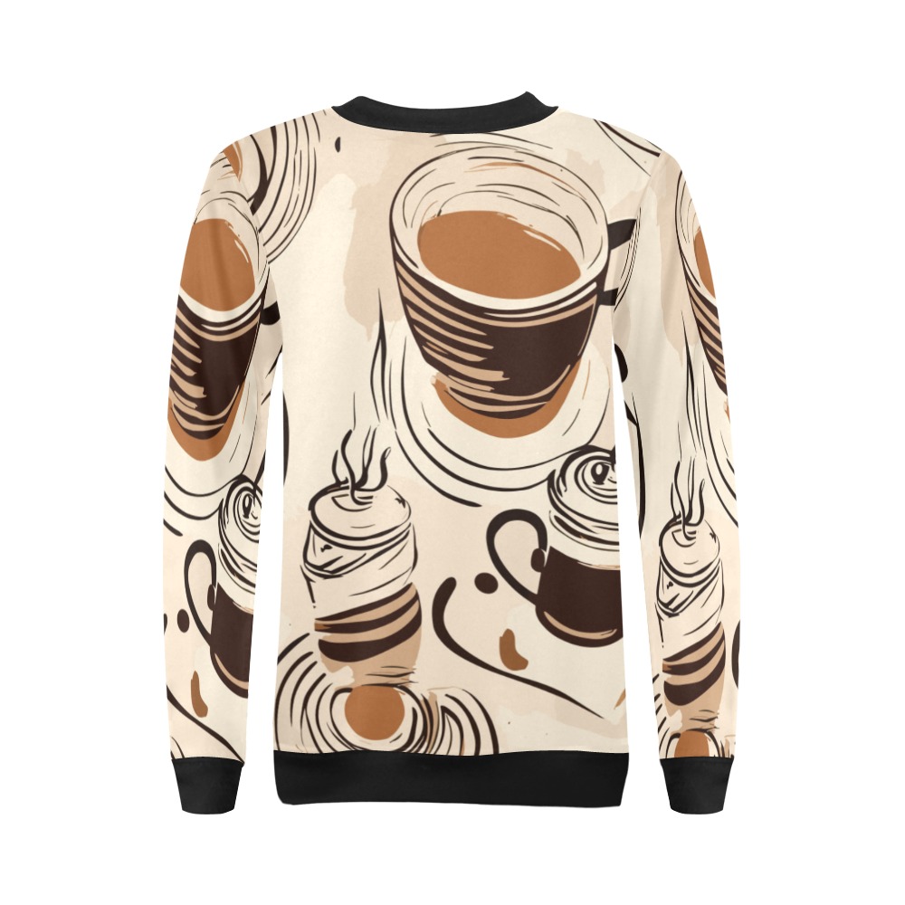 Cups of coffee and beans on a beige table chic art All Over Print Crewneck Sweatshirt for Women (Model H18)
