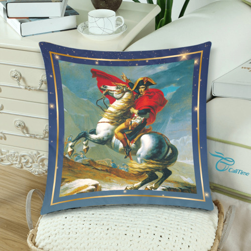 First Remastered Version of Napoleon Crossing The Alps by Jacques-Louis David Custom Zippered Pillow Cases 18"x 18" (Twin Sides) (Set of 2)