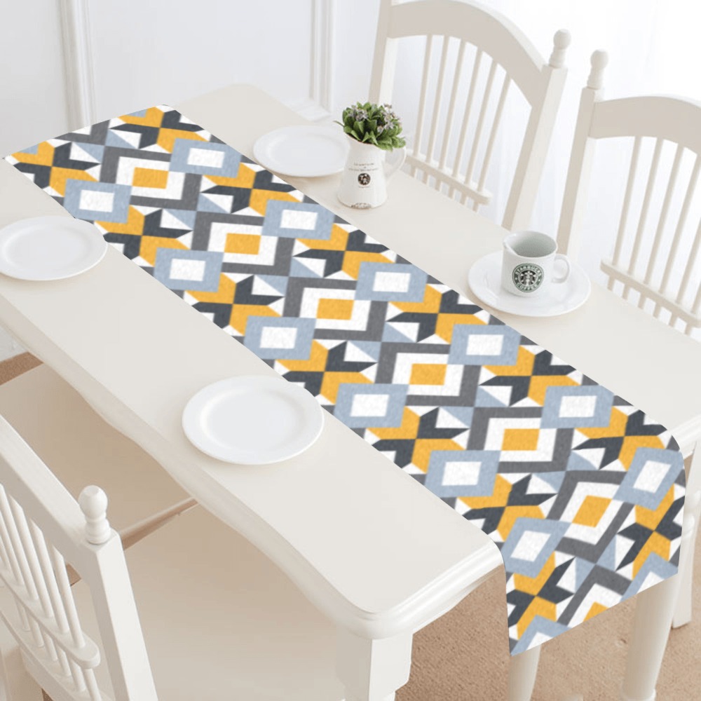 Retro Angles Abstract Geometric Pattern Table Runner 14x72 inch