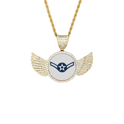 Airman Stripe USAF Wings Gold Photo Pendant with Rope Chain