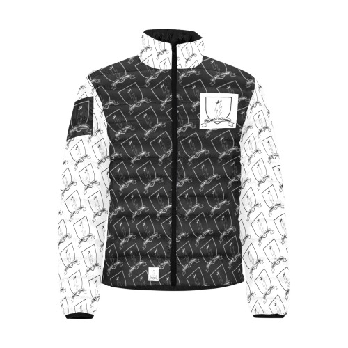 DIONIO Clothing - Big Lightning Shield Puffy Jacket ( Black & White Logo) Men's Stand Collar Padded Jacket (Model H41)