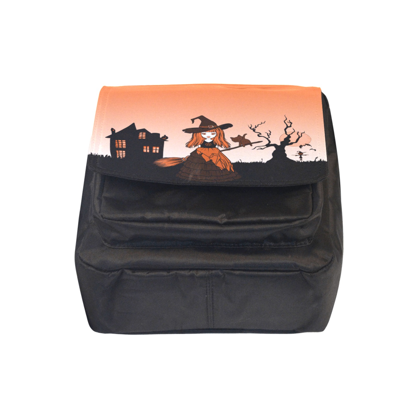 Orange Halloween Witch and Cat Familiar Crossbody Nylon Bags (Model 1633)