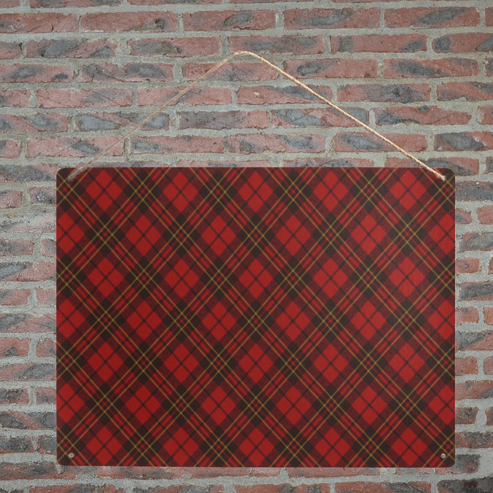 Red tartan plaid winter Christmas pattern holidays Metal Tin Sign 12"x8"