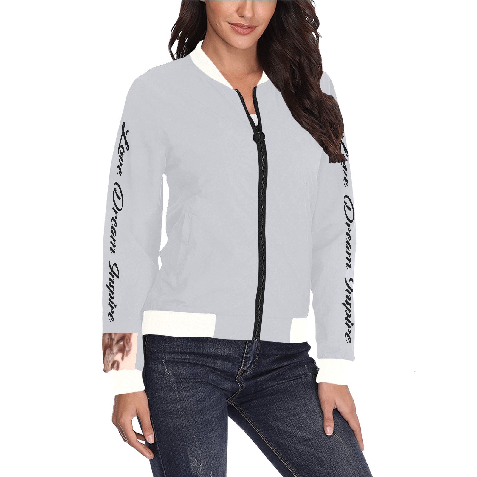 Light Grey: Corinthian Column Jacket update All Over Print Bomber Jacket for Women (Model H36)