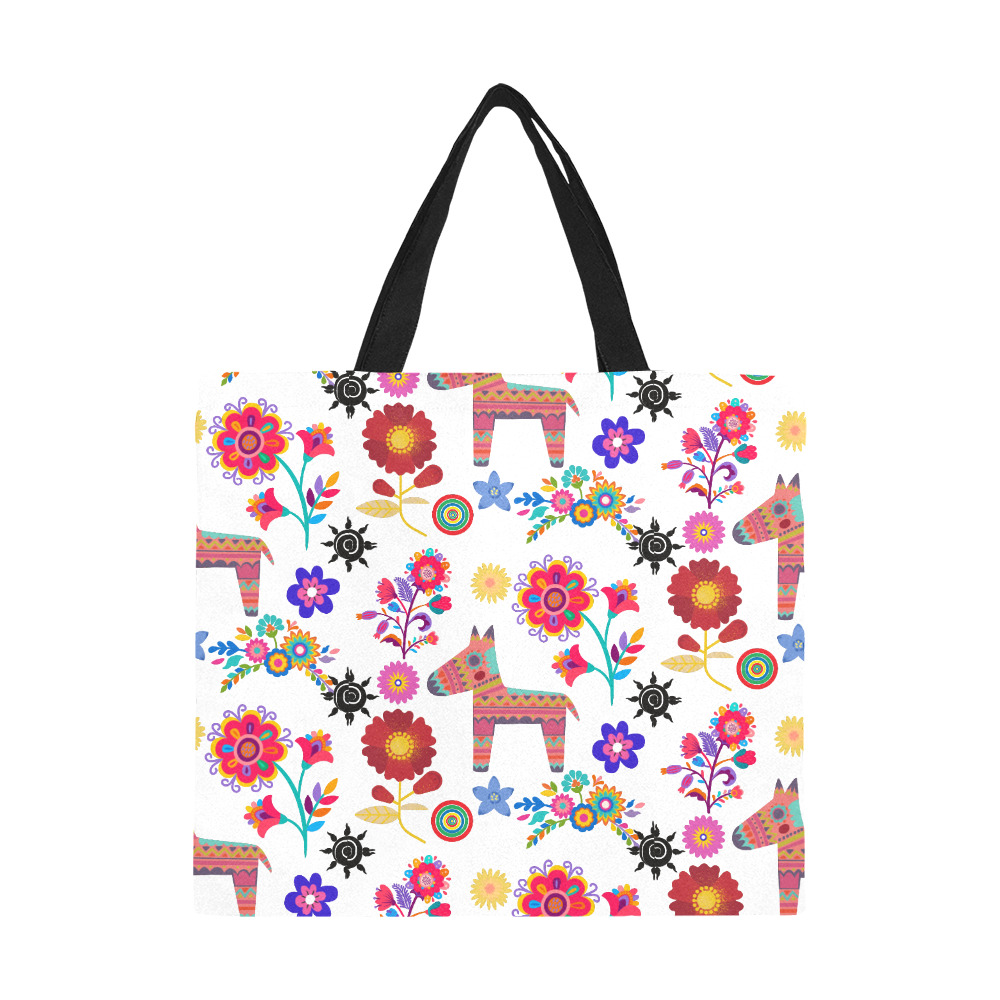 Alpaca Pinata and Flowers All Over Print Canvas Tote Bag/Large (Model 1699)