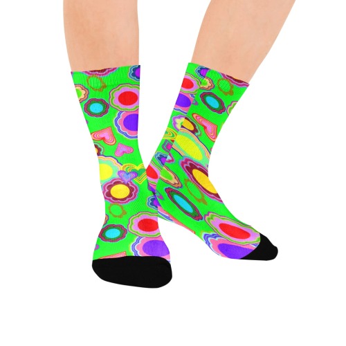 Groovy Hearts and Flowers Green Custom Socks for Women