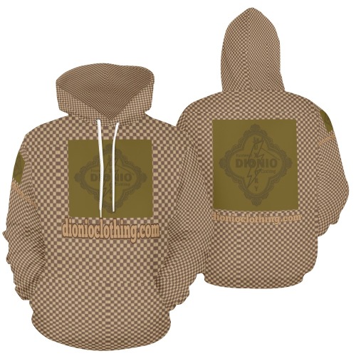 DIONIO Clothing - Brown & Badge Alt. Checkered Men's Hooded All Over Print Hoodie for Men (USA Size) (Model H13)