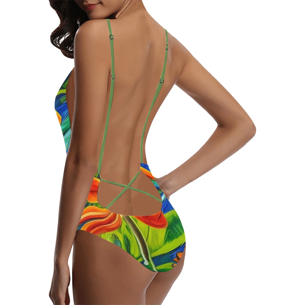 Tropical Flowers One Sexy Lacing Backless One-Piece Swimsuit (Model S10)