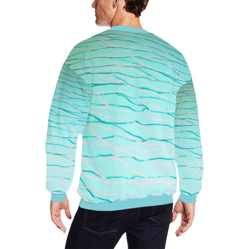 Aquamarine Blue- aqua collar & cuff Men's Oversized Fleece Crew Sweatshirt (Model H18)
