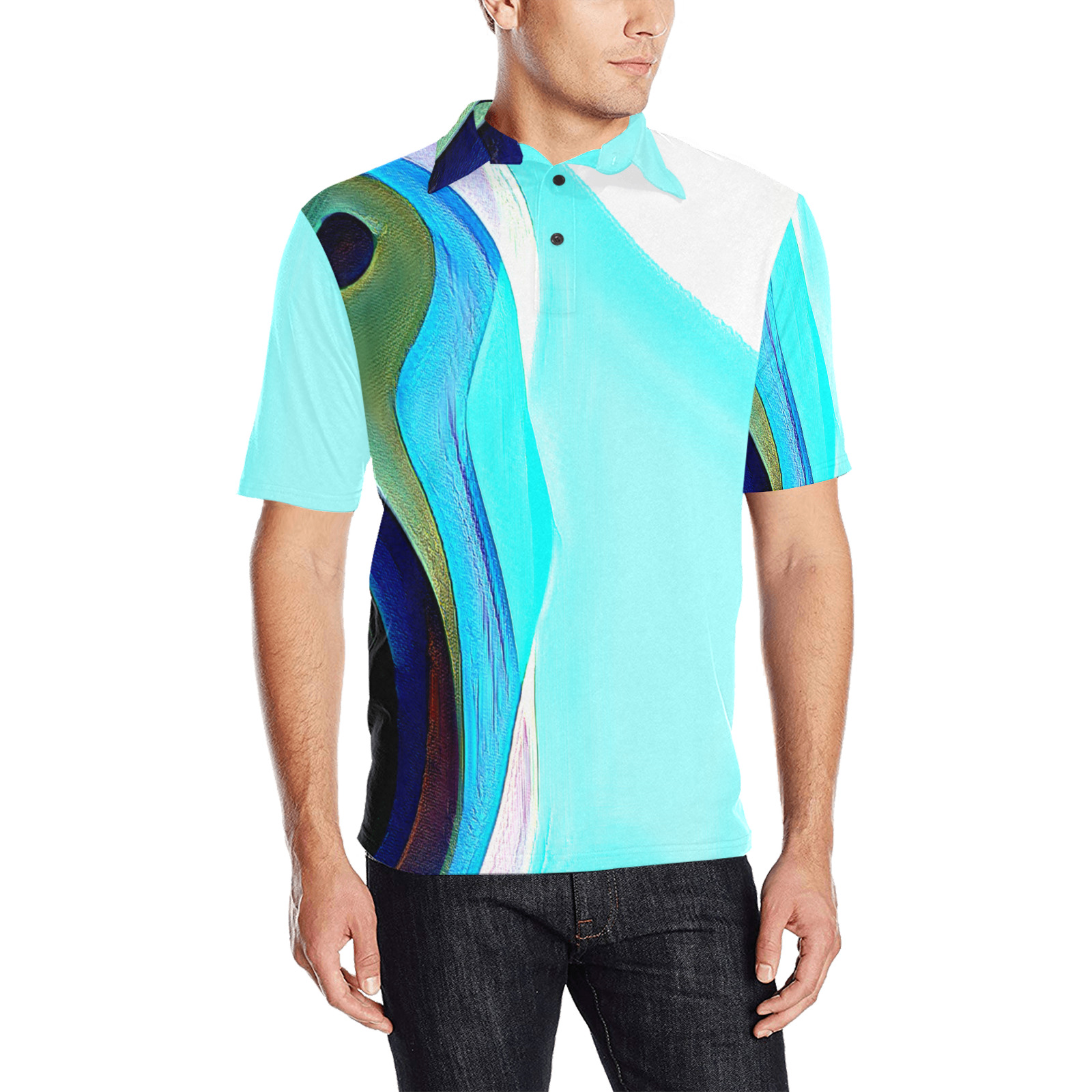 Blue Abstract Art 328 Men's All Over Print Polo Shirt (Model T55)