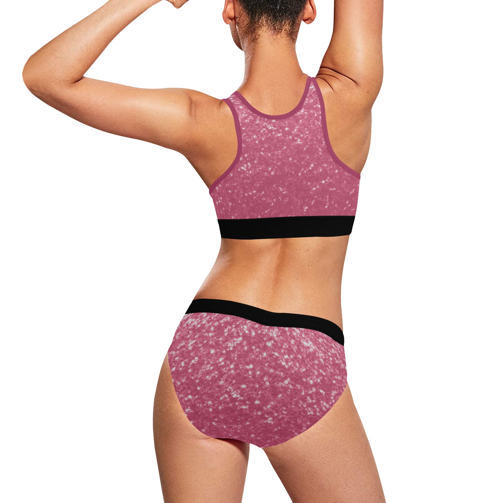 Magenta light pink red faux sparkles glitter Women's Sports Bra Yoga Set