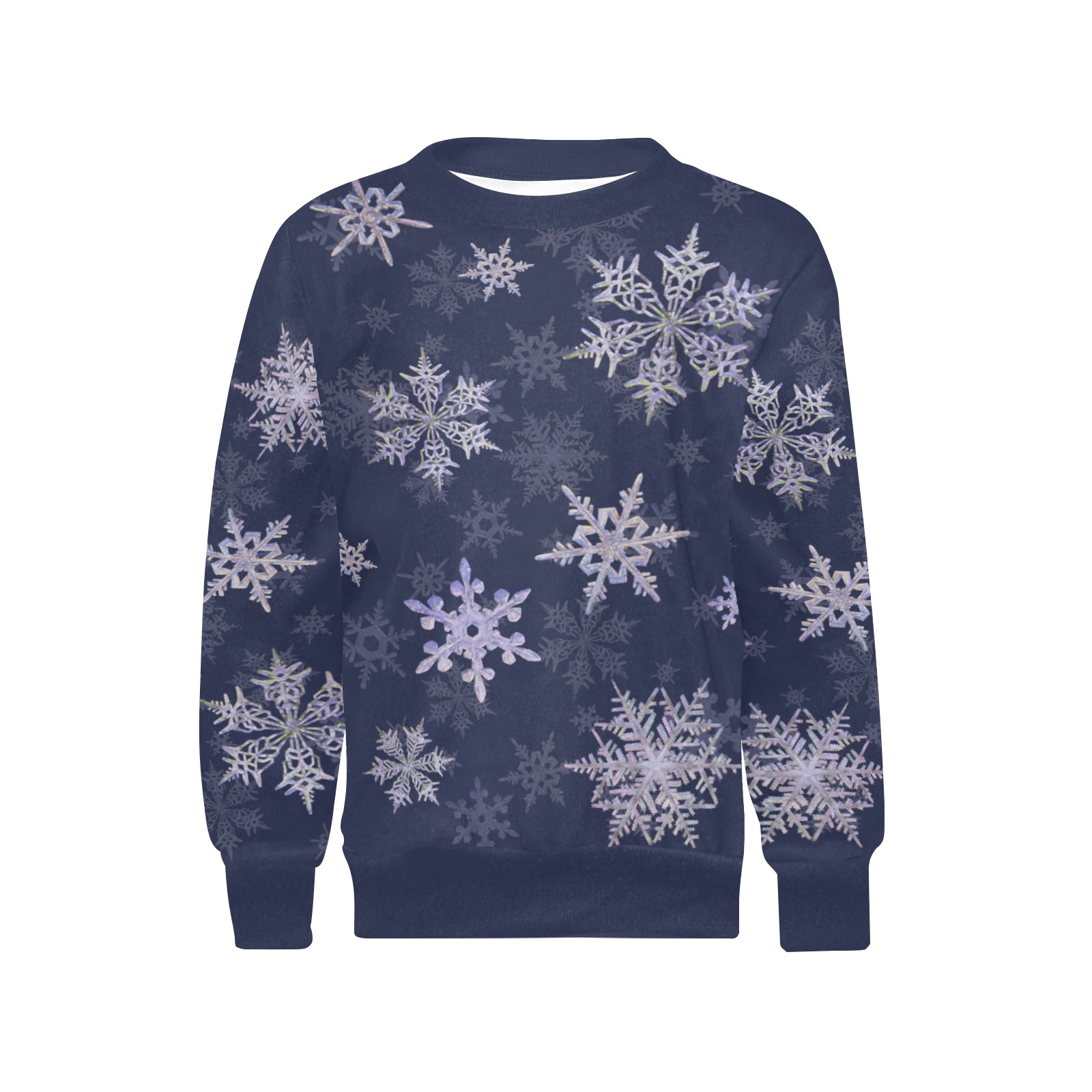 Snowflakes Winter Christmas Time pattern on blue Girls' All Over Print Crew Neck Sweater (Model H49)