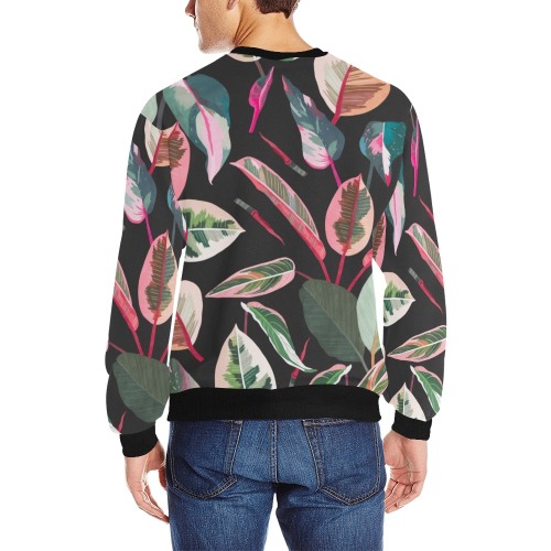 Dark pattern colorful leaves-974 Men's Rib Cuff Crew Neck Sweatshirt (Model H34)